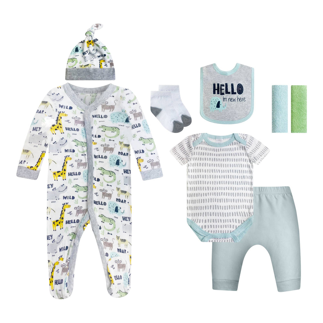 Baby Kiss 8Pc Layette Set -  Safari New Here, Baby Boys