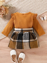 Load image into Gallery viewer, Ruffled Knitted Sweater/ Plaid Bow Skirt Set
