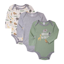 Load image into Gallery viewer, Baby Kiss 3Pk Long Sleeve Onesies - Hello World Safari
